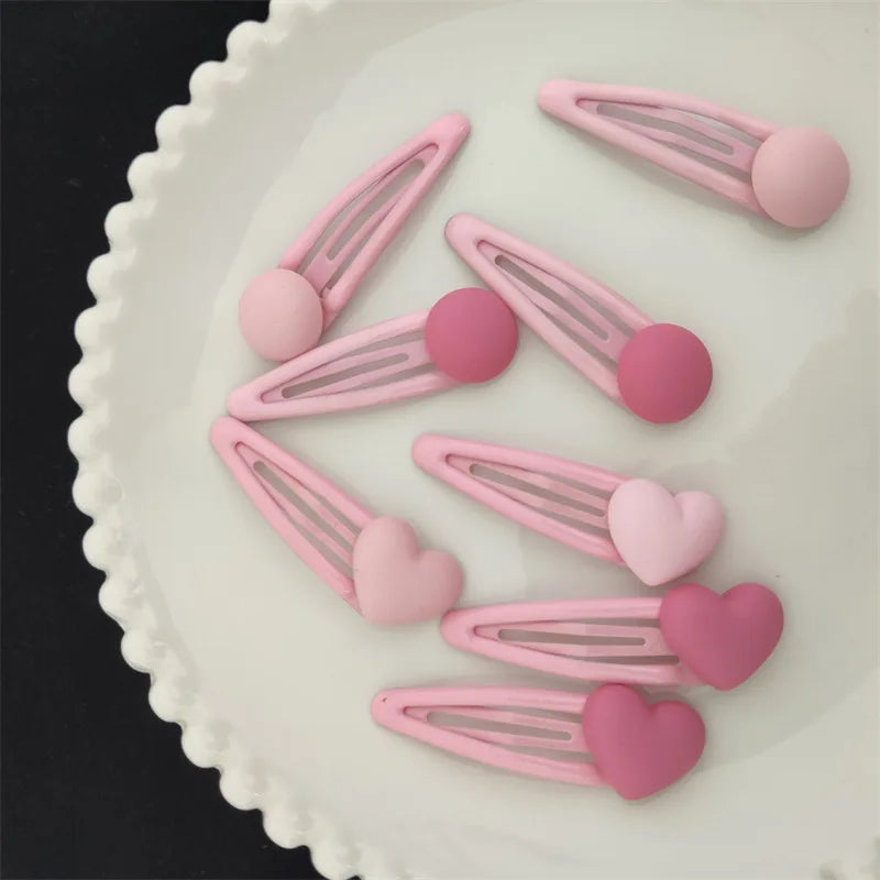 Children Pink love and Pink Ball Hairpins Simple Matte Texture Hair Clips Sweet Girls BB Side Clips Hairgrip Barrettes Headwear