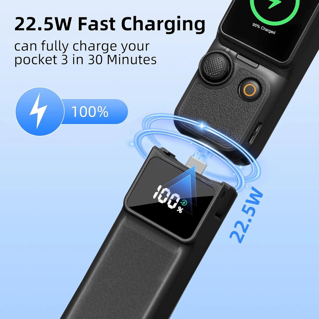 Pocket 3/4 Fast Charging Battery Controller and DJI Osmo Pocket3/4, Por Extra and Reserved 1/4" Threaded Hole with Type-C Cable