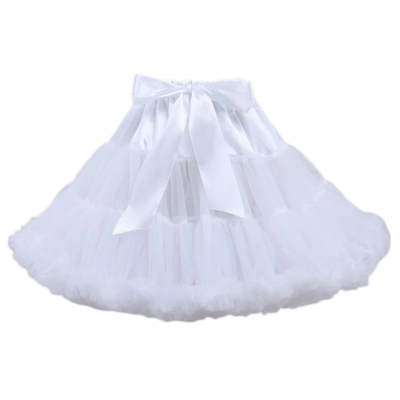 Women Elastic High Waist Ballet Sweet  Tutu Skirt Satin Bowknot Mesh Tulle Fluffy Petticoat Dress Underskirt