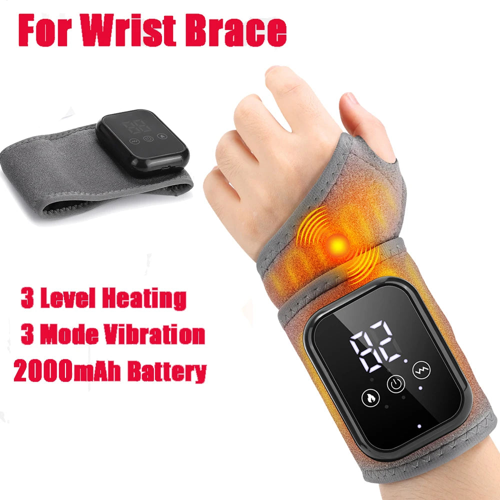 Electric Hand Wrist Massager 5 Levels Hot Compress 3 Levels Vibration Massage Wrist Guard Band Rechargeable Heating Wristband