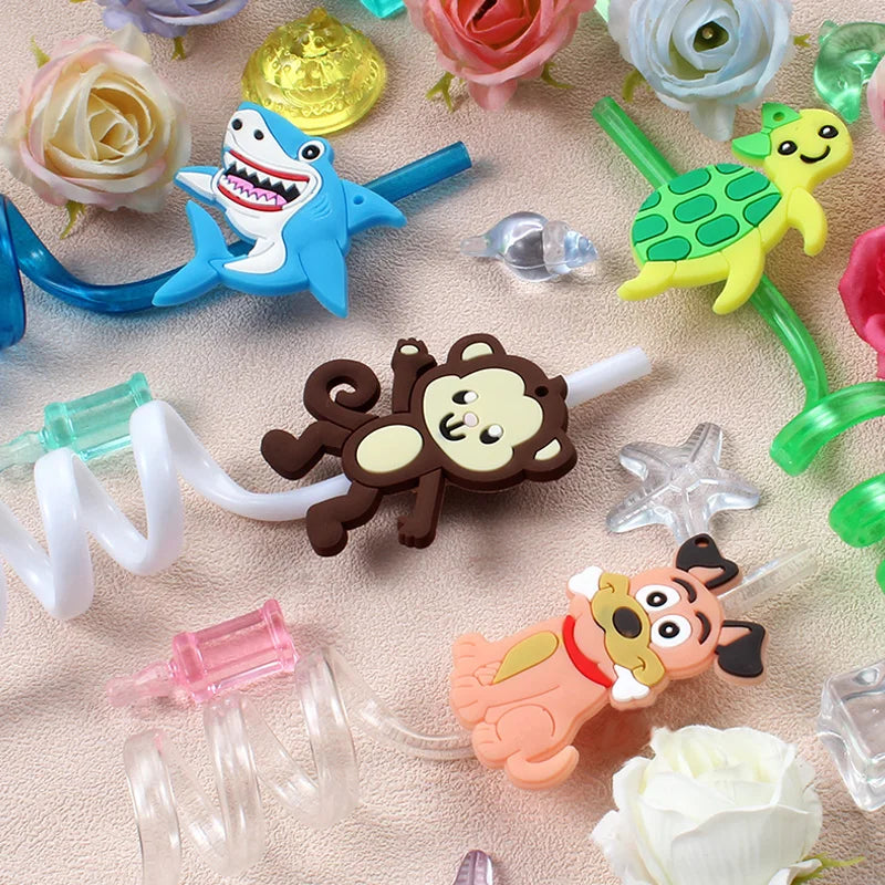 6pcs Zoo-themed Straws  Reusable Plastic Twisted Straws  Decorations for School, Kids' Birthdays, and Family Parties