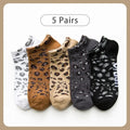 5 Pairs of Women's Seasonal Fashionable and Trendy Leopard Print Cotton Sweat-absorbing and Comfortable Sports Low Top Socks