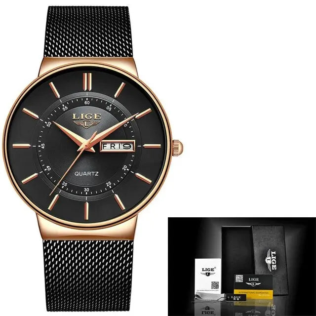 LIGE 2024 Luxury Men Watches Waterproof Ultra Thin Date Clock Male Steel Strap Casual Quartz Watch Men Sports Wrist Watch Man