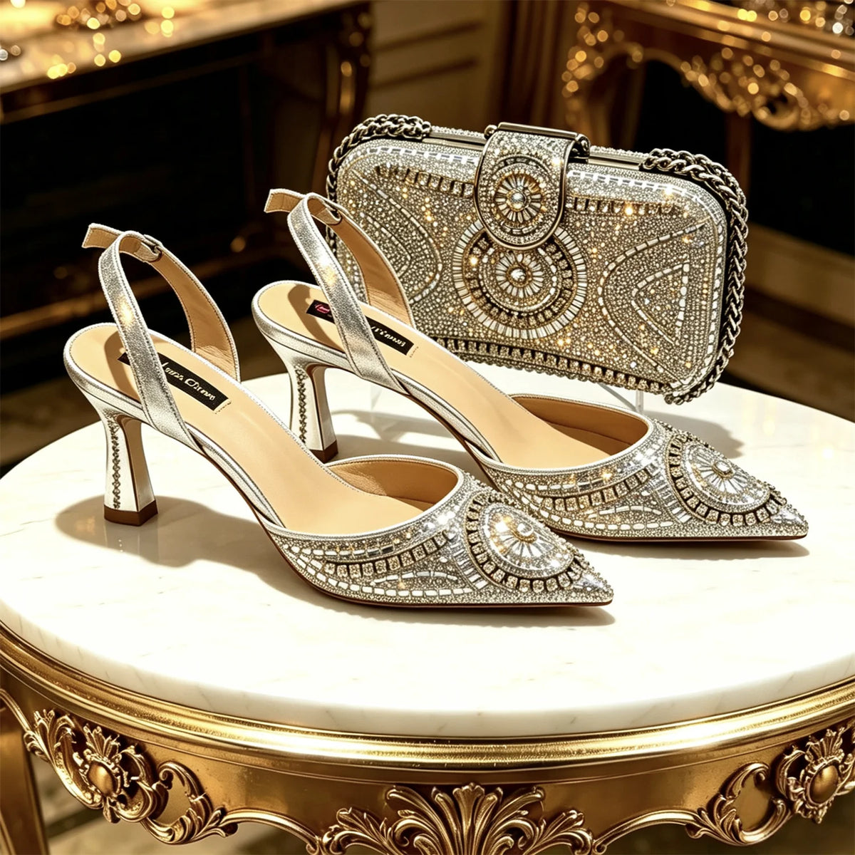 Elegant Purple Pointed Pumps Decoration Wavy Rhinestone Evening Bag For Wedding Women Heels Shoes Matching Bag Heels