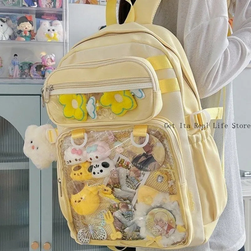 Italife Big Anime Pink Ita Backpack with Insert Plate Women Large Kawaii Yellow Itabag Dual Clear Pockets for Pin Display H260