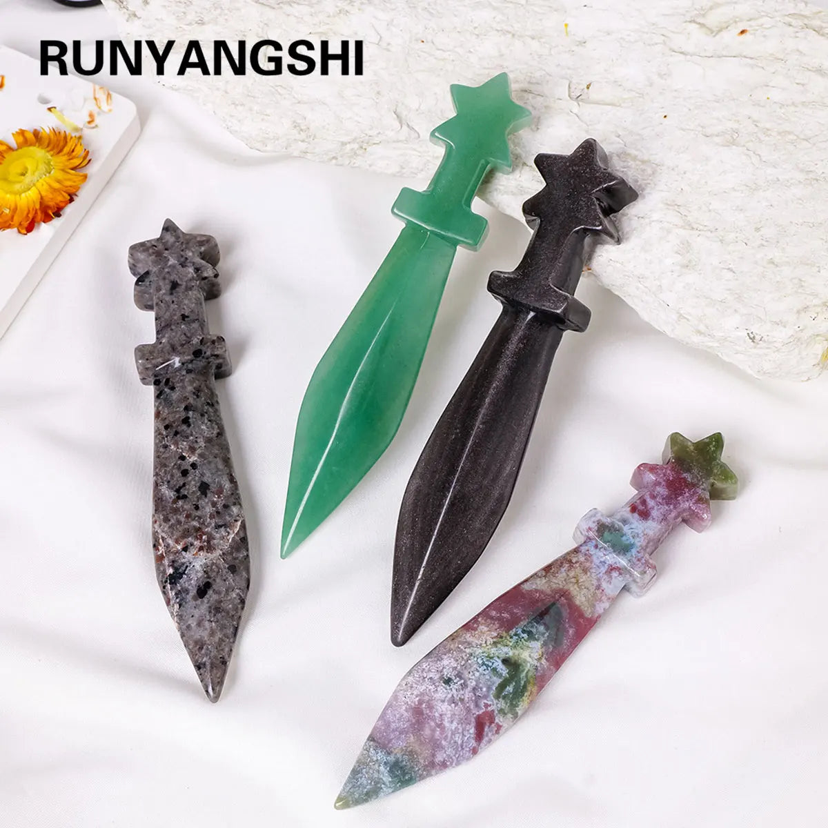 1PC Natural Crystal  Amethyst Dagger Original Stone Model Knife Polishing Unbladed Knife Model Crystal Crafts Crafts Witch