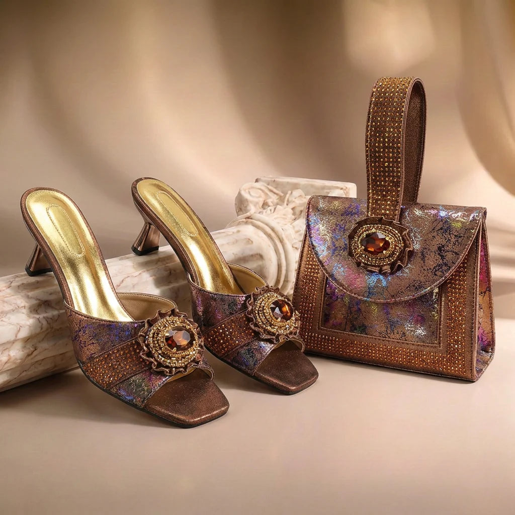 European and American High-End Women's Shoes with Bag  Wide open-toe shoe Nigerian Wedding Shoes and Bag