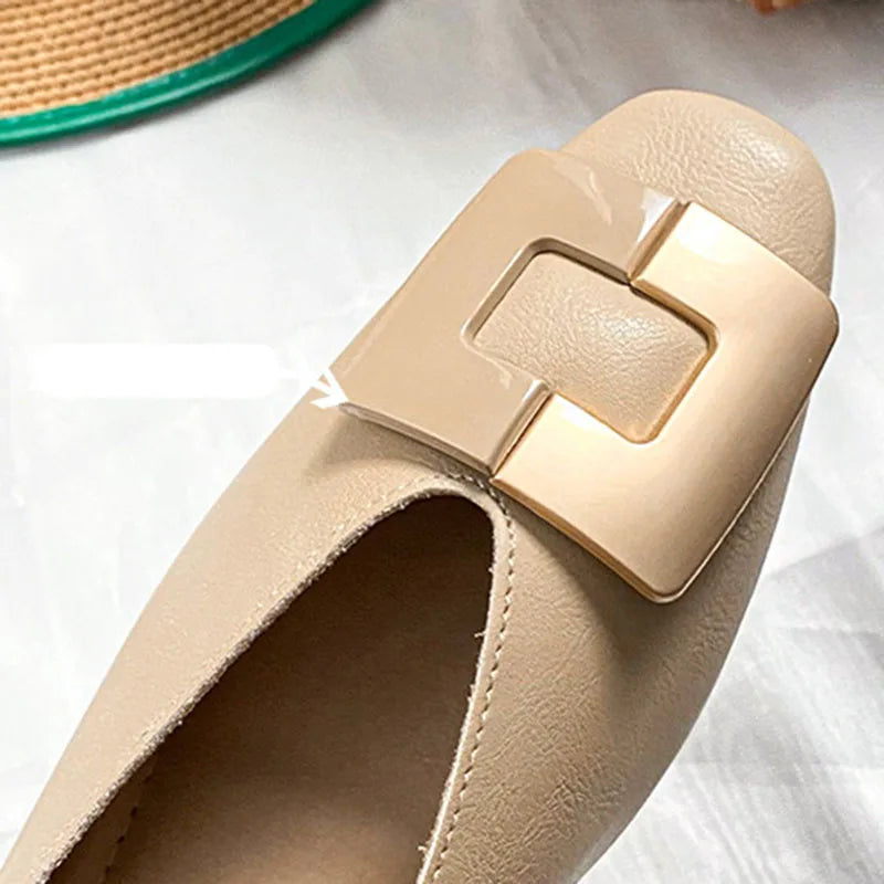 Woman Square Toe Low Heeled Metal Decoration Red Mary Janes Cute Casual Ballerina Female Flats Elegant Soft Soled Flat Shoes