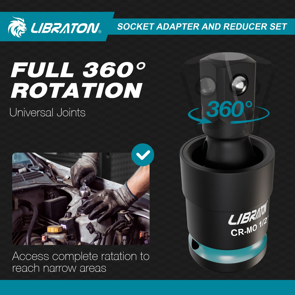 LIBRATON 20Pcs Impact Socket Adapter with Socket Reducer, Universal Seals, Socket Holder Adapter, XPE Box, for Auto Repair
