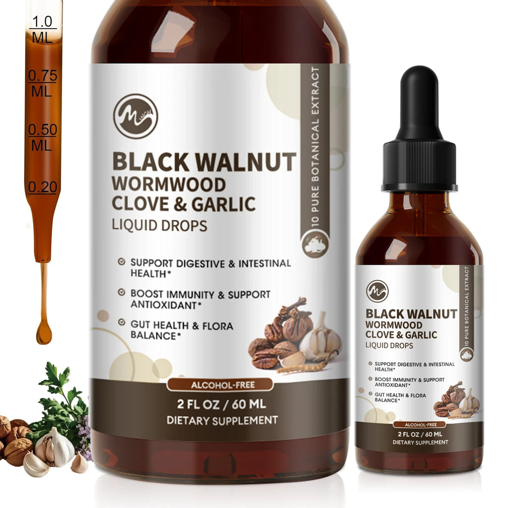 Black Walnut Drops Wormwood Tincture - with Clove, Berberine - Heart & Gentle Gut Cleanse & Digestive Health - Gut-Friendly