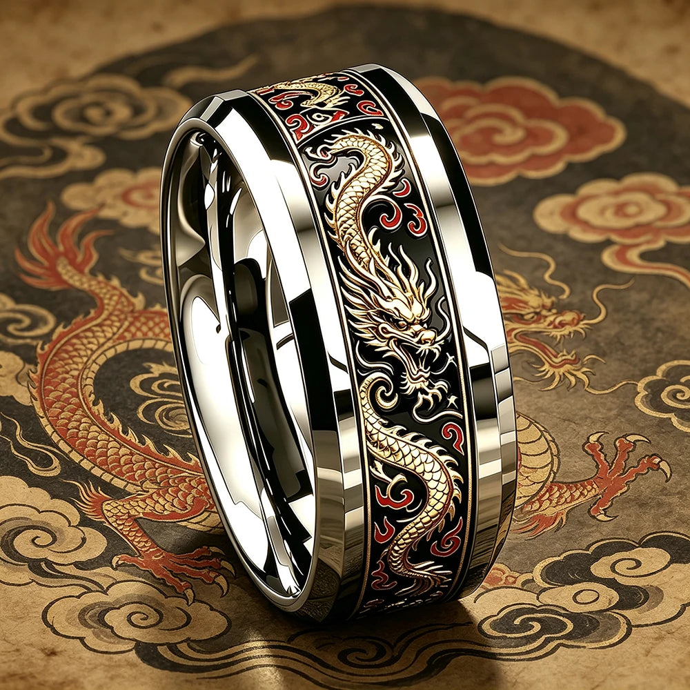 Cool Domineering Auspicious Cloud Dragon Ring Retro Punk Stainless Steel Dragon Rings for Men Rock Biker Jewelry Anillos Hombre