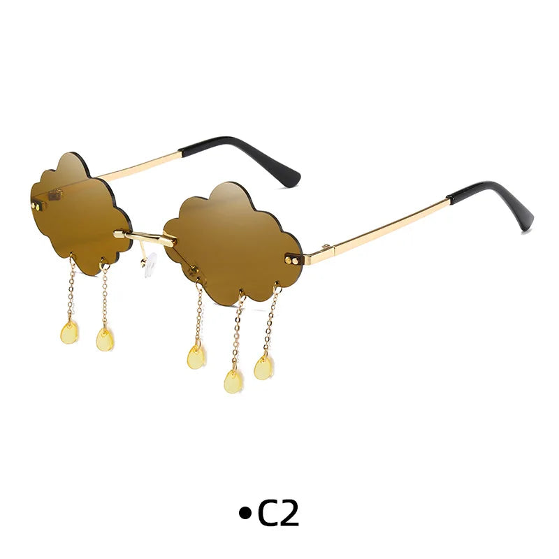 Shades Funny Cloud Shaped Men and Women Disco Glasses Clouds Tassel Sunglasses Rimless Sunglasses Steampunk Sunglasses