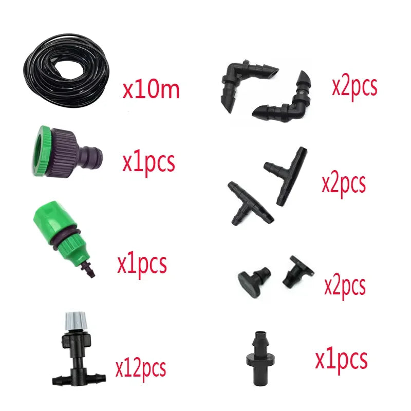 10m Hose Cooling Water Mist Sprayer System Gray Spray Head Garden Atomizer for Outdoor Greenhouse with 4/7mm Connector
