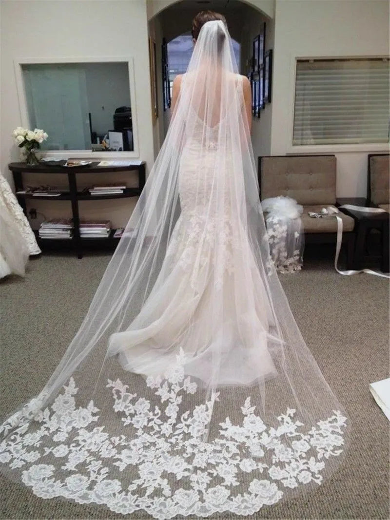 Wedding Accessories Mariage 3M Wedding Veil With Comb Lace Edge Cathedral Wedding Veil Bridal Veils Velos De Novia Largos