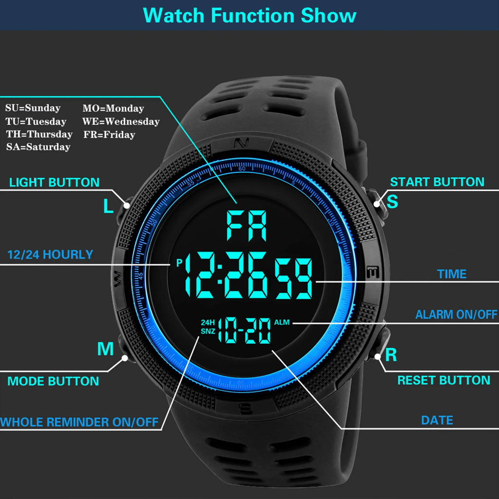 Men Digital Sports Watch Waterproof Casual Luminous Stopwatch Alarm Simple Army Watch for Running Climbing Fishing
