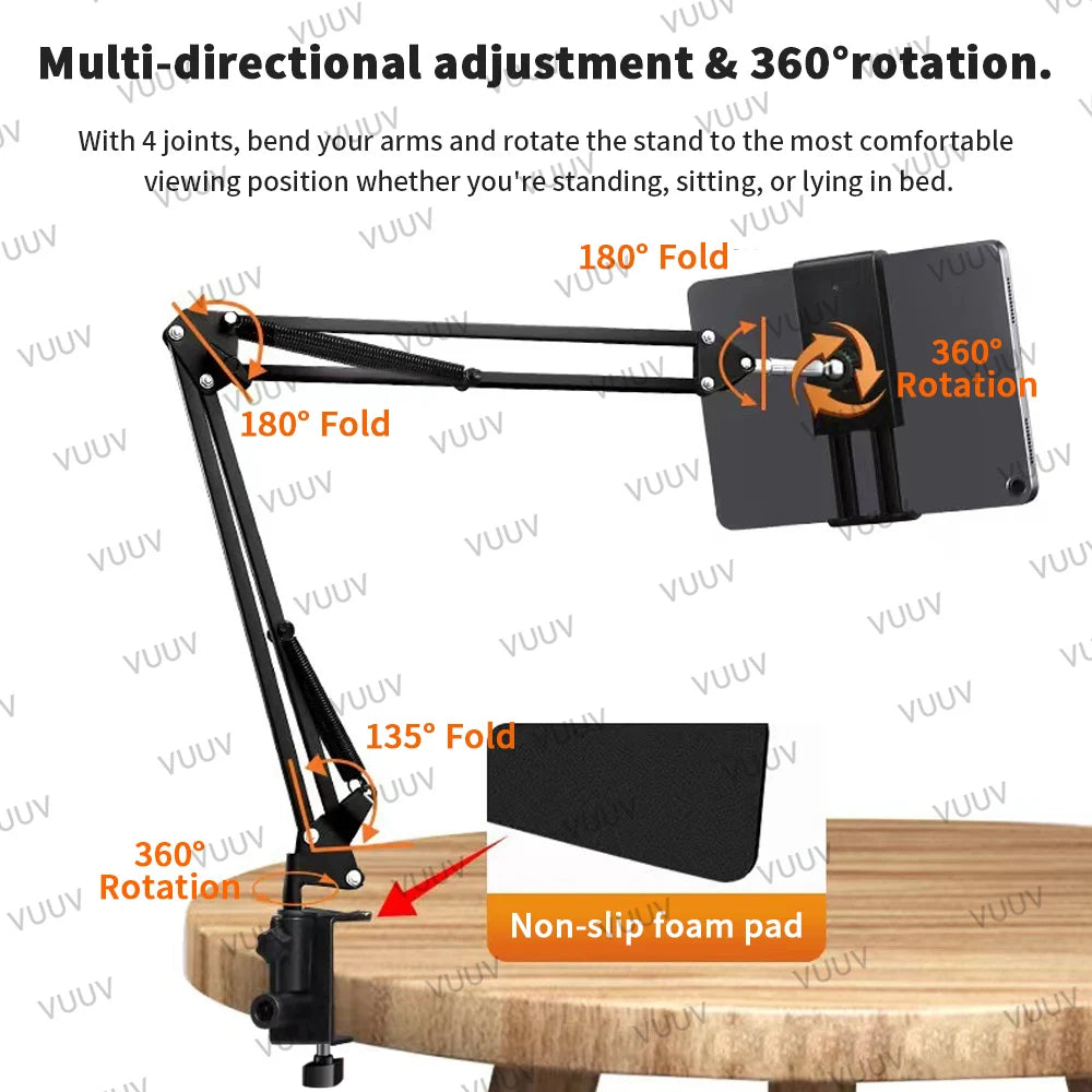 Adjustable Bed Tablet Stand for 4-12.9 Inches Mobile Phones Tablets Aluminum Arm Bed Desk Tablet Mount Support for iPad Mini
