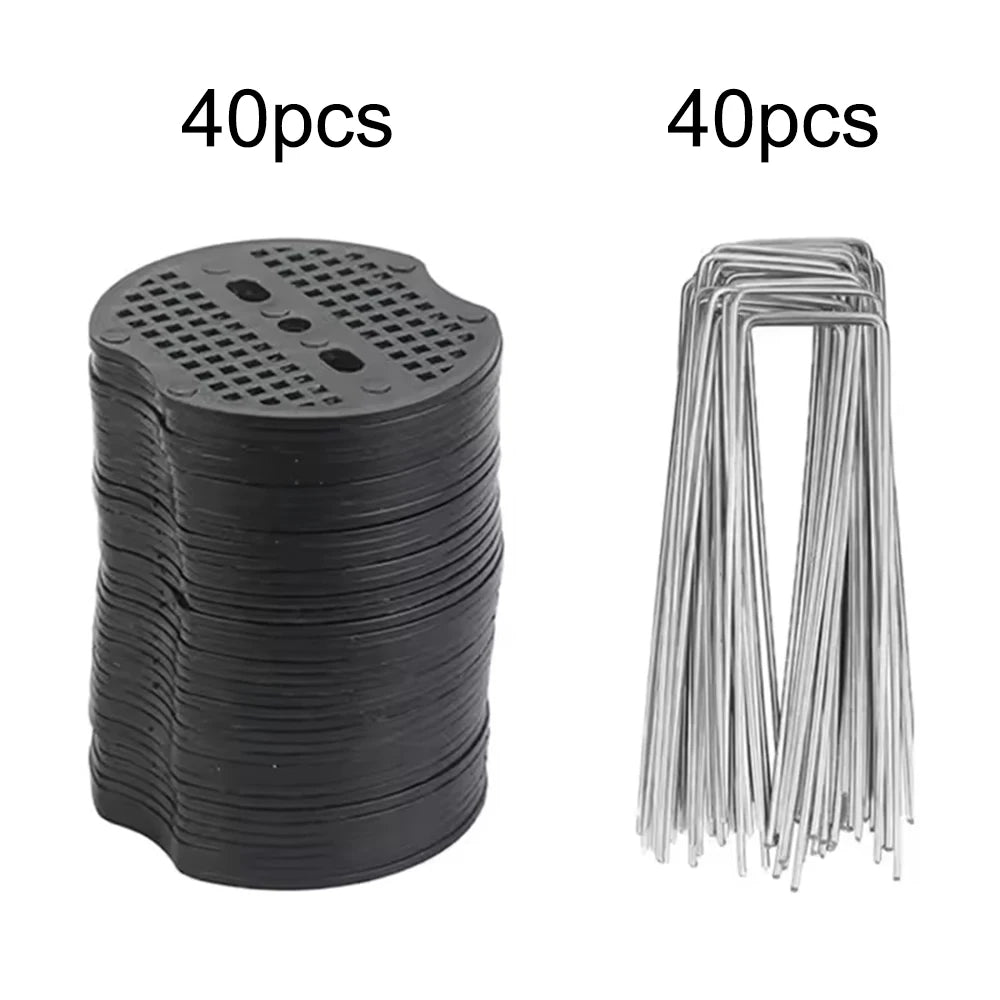 40/80Pcs U-shaped Ground Pegs with Buffer Washers for Securing Weed Landscape Fabric Netting Garden Lawn Accessories Garden Pegs