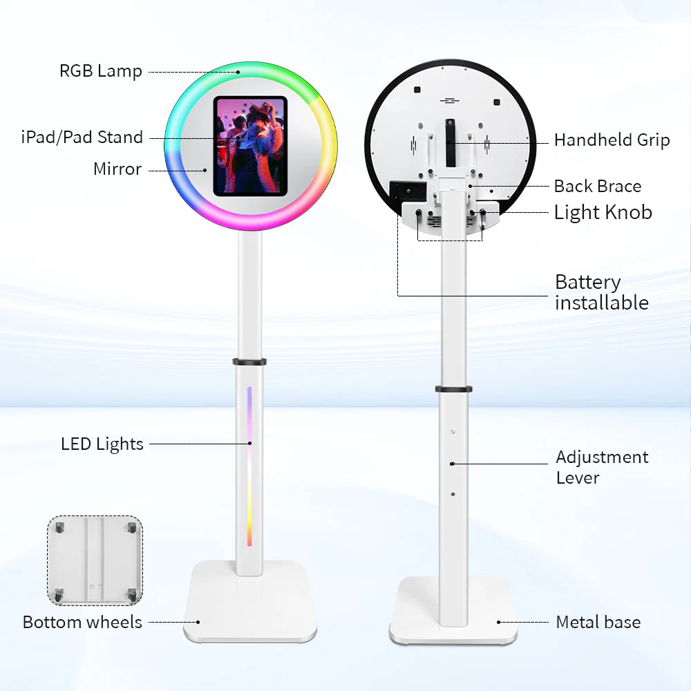 Adjustable Height Photo Booth with RGB Light for 10.5/11/12.9 Inch IPad Aluminum Alloy Professional Ipad Photobooth Kit for Wedding Birthday Party Photography Props