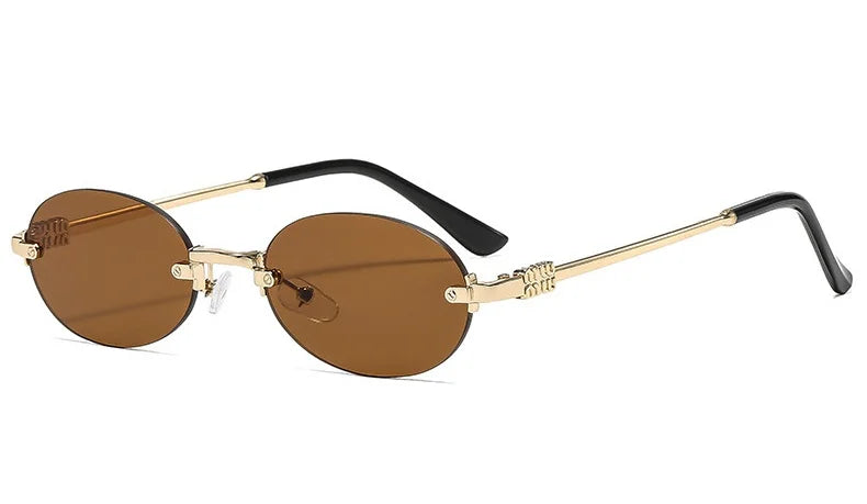 Light Luxury Rimless Oval Personalized Sunglasses, High-End Fashion Casual Sunglasses, Suitable For Outdoor Vacation Sunglasses