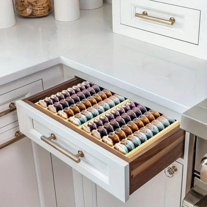 1Pc Bamboo Coffee Pod Holder Drawer Insert for Counter Compatible with Nespresso Vertuo Capsules