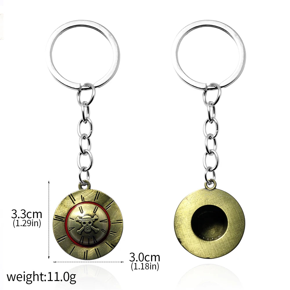 One Piece Luffy Straw Hat Keychain Rotatable Zoro Skull Metal Pendant Role-Playing Decorative Accessories Fan Jewelry Gift