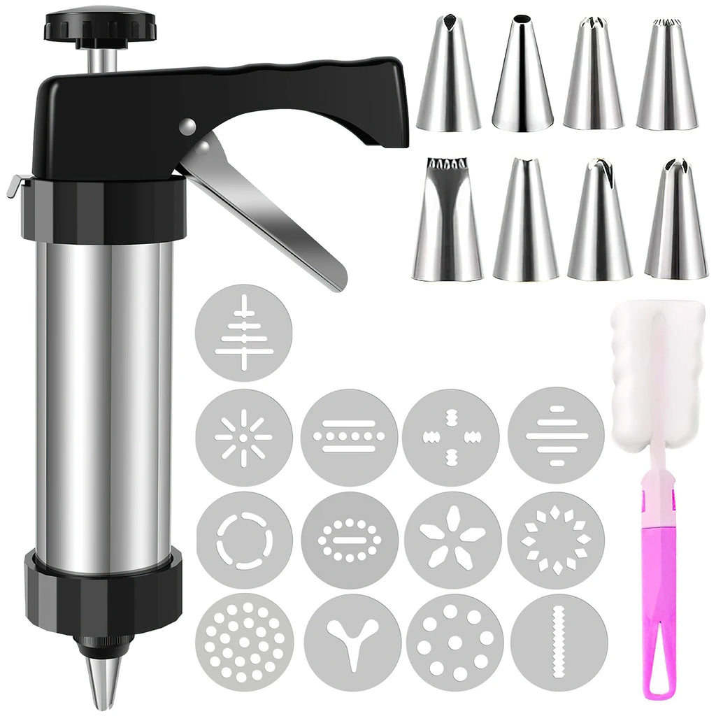Christmas Cookie Press Gun and Tips Set Stainless Steel Cookie Maker Press Kit Manual Churros Maker Machine Biscuit Baking Tools