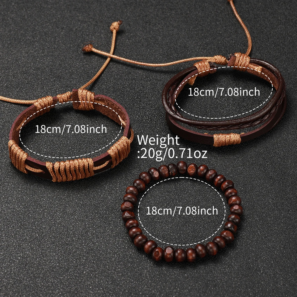 4PCS Men's Watches Casual Arabic Dial Leather Band Quartz Watch Vintage Bracelets Set（Without Box）