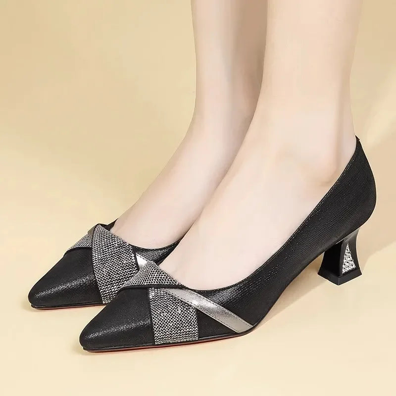 Sapatos Femininas Women Cute Sweet Navy Blue Crystal High Heel Shoes Lady Classic Sexy Party Stiletto Heel Shoes Zapatos B17