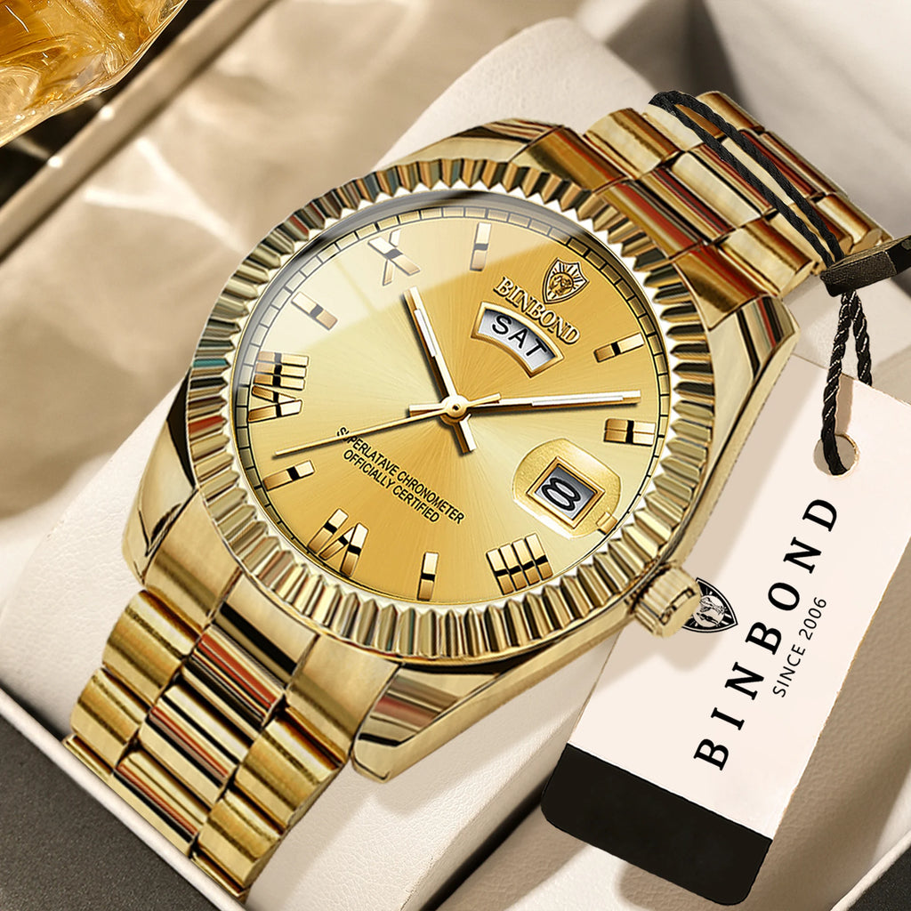 BINBOND Luxury Precise Quartz Wristwatches for Men Luminous Waterproof Week Auto Date Men's Watch Durable Fashion Casual Reloj