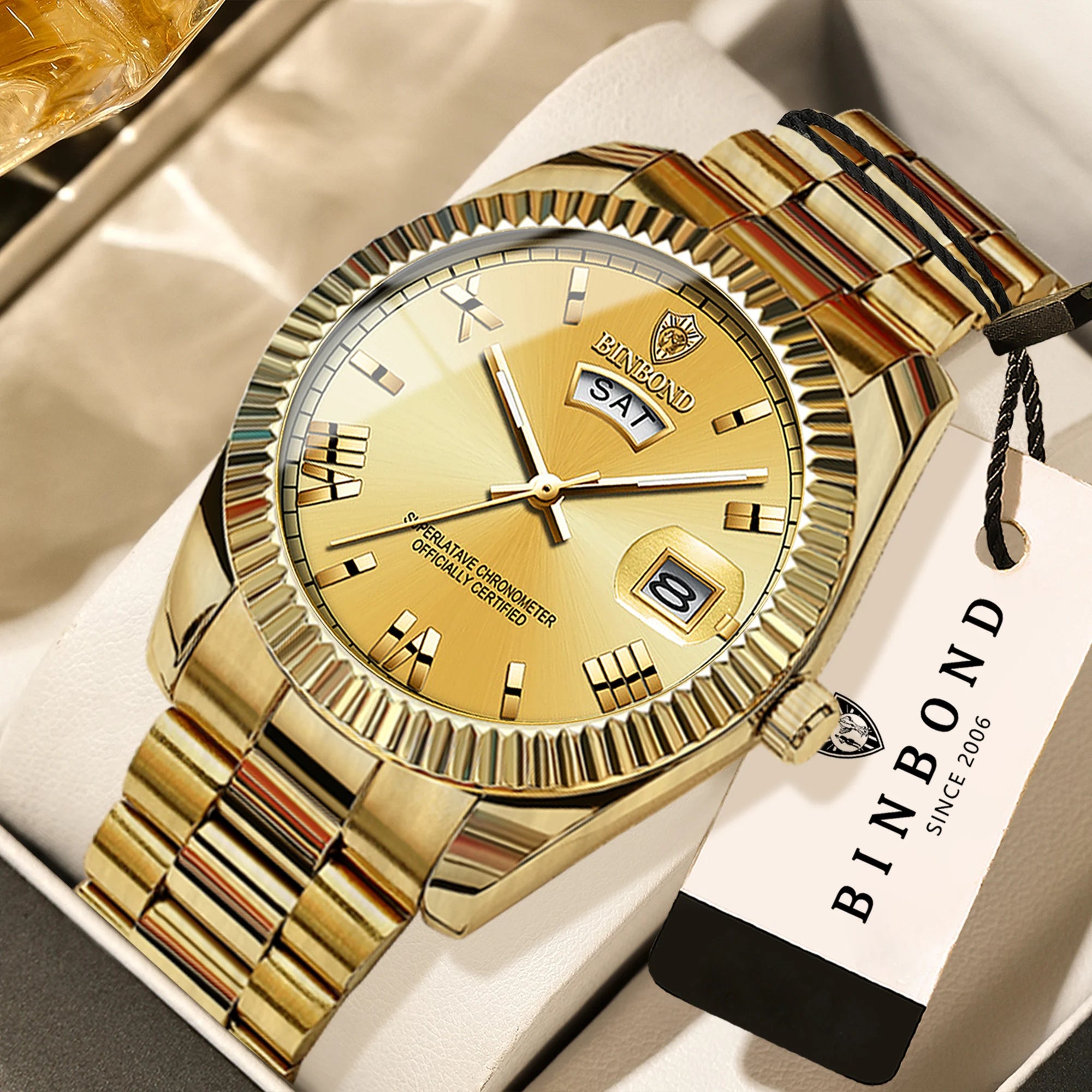 BINBOND Luxury Precise Quartz Wristwatches for Men Luminous Waterproof Week Auto Date Men's Watch Durable Fashion Casual Reloj