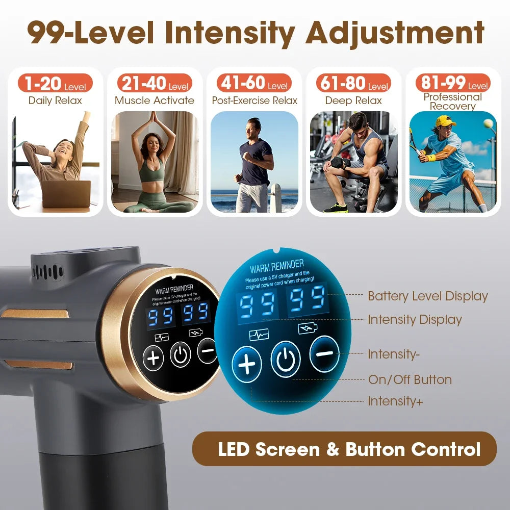 Electric Fascia Gun 24W 99 Gear Adjustable 11 Replacement Head Deep Tissue 8mm Percussion Massager Rechargeable Home Gym Massage