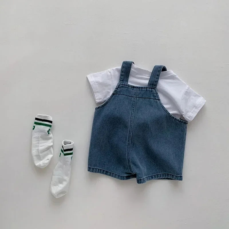 2024 Summer Baby Clothing Set Toddler Girls Clothes Suit Infant Tee and Denim Overall  Boys Outfit