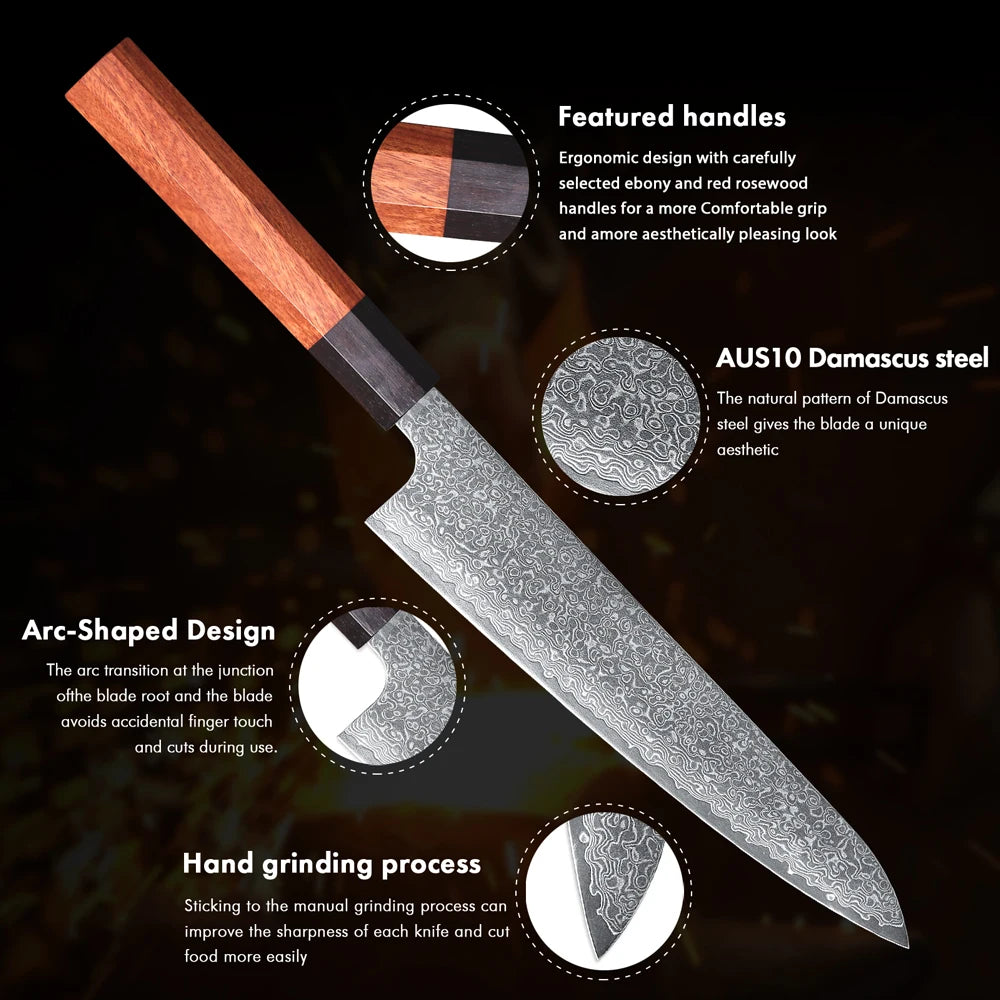 TURWHO Hand Forged Japanese Chef Knife Damascus Steel Kitchen Knives Santoku Sashimi Bread Utility Handmade Blade Cooking Tools