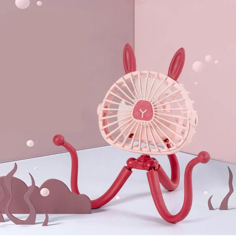 Baby Stroller Fan With Clip, Octopus Shapoed Funny Fan With Flexible Tripod Wrapped, USB Rechargeable Portable Fan for Car Seat