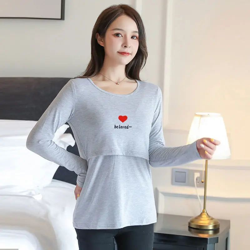 2025 Autumn Long Sleeve O-neck Postpartum Women Nursing T-shirt Maternity Breastfeeding Top Pregnancy Lactation Tees 7 Colors