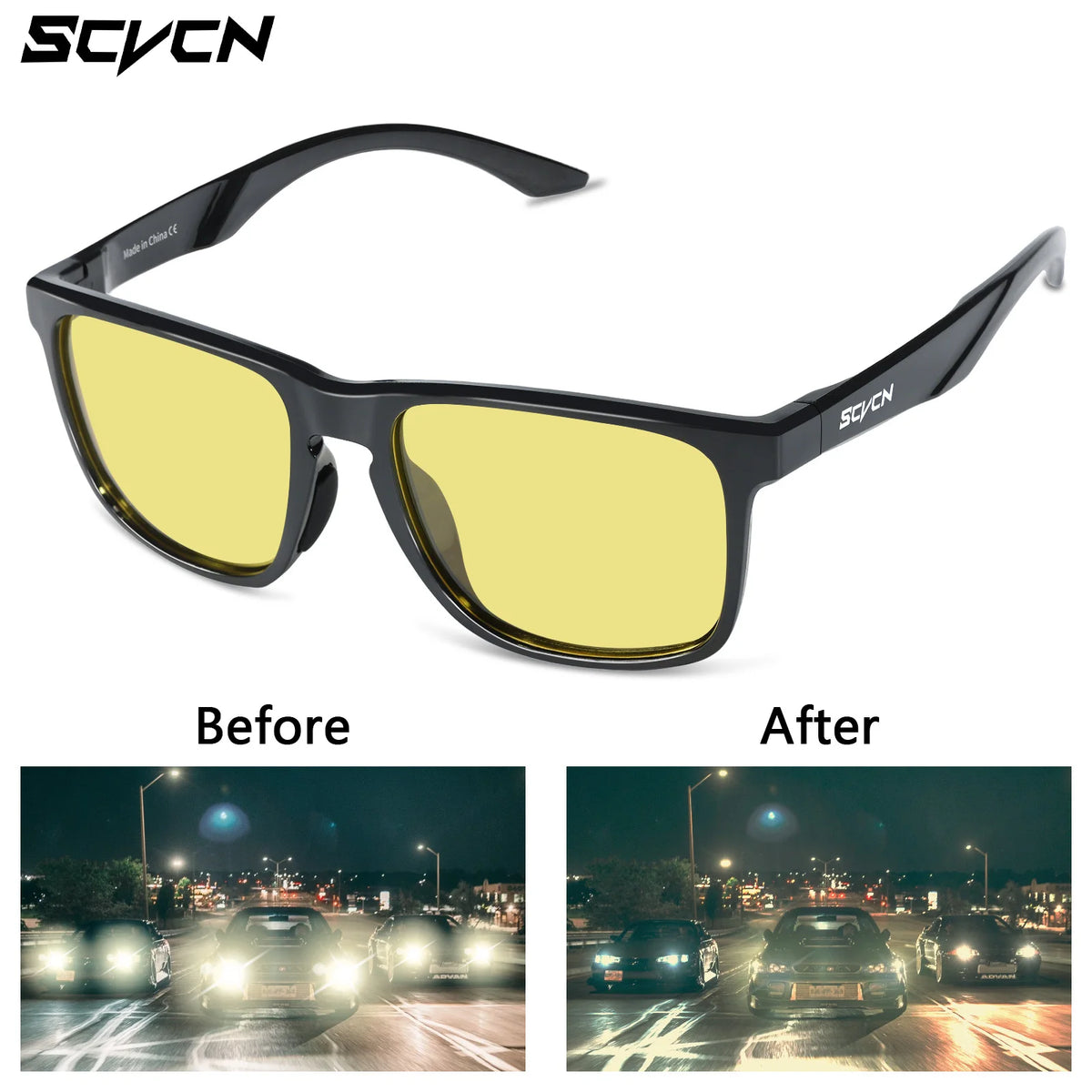 SCVCN Polarized Yellow Night Driving Fishing Glasses Cycling Equipment Outdoor Sports Bike Eyewear Camping Running Accessories