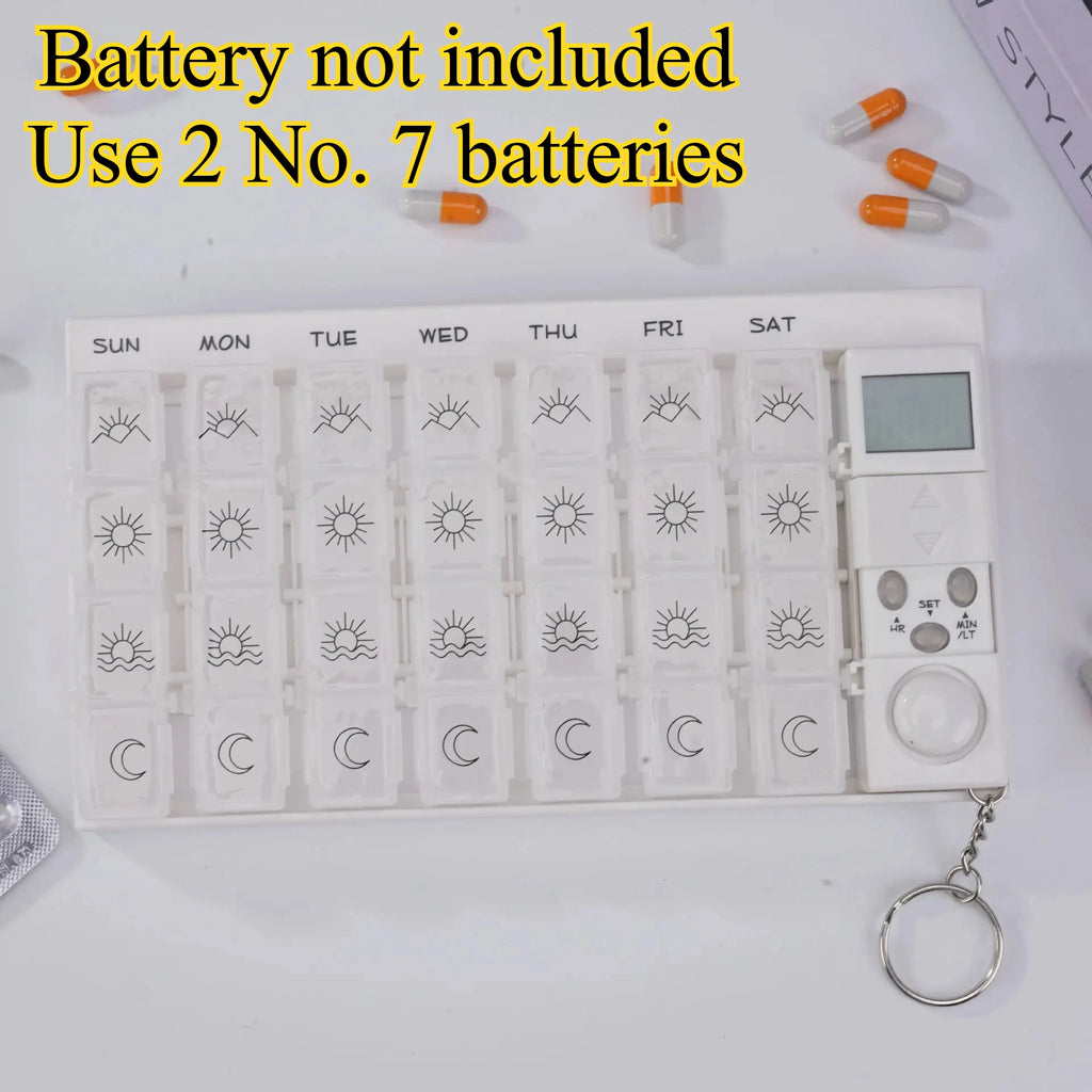 28 Compartment Intelligent Timed Reminder Medicine Box Weekly Smart Pill Box with Sound Alarm for Elderly Medicine Reminder