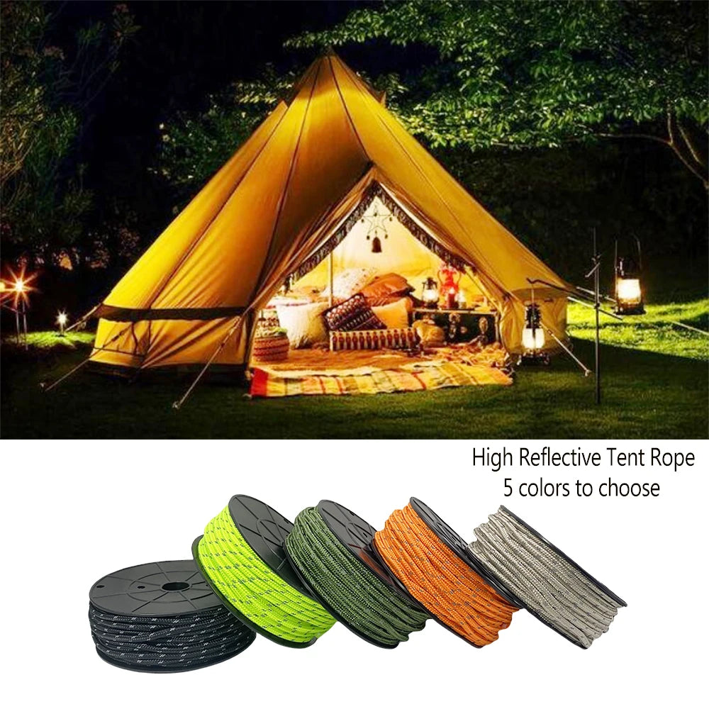 30M Reflective Paracord 6mm Parachute Cord Outdoor Camping Survival Rope Durable Umbrella Tent Lanyard Strap Clothesline Rope