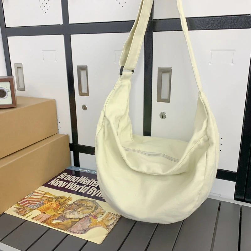 Solid Color Canvas Female Crossbody Bags For Women Large Capacity Shopping Messenger Bag Student Shoulder Bag Unisex School Bag