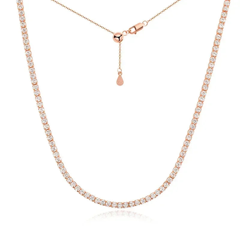 FEOBUR 2mm Moissanite Tennis Necklaces for Women S925 Silver Plated 18K Gold Adjustable Full Diamond Choker Neck Chain Jewelry