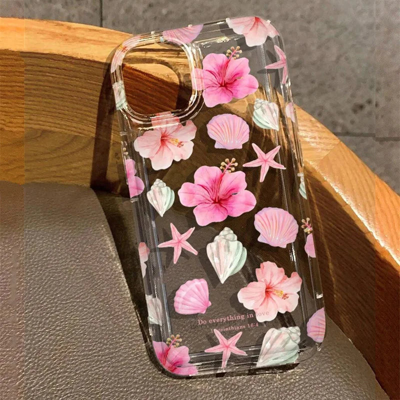 Flower Lily Hibiscue Print Clear Phone Case for Iphone 16 15 14 13 12 11 17 Pro Max Mini 16E 7 8 Plus Vintage Floral Soft Cover