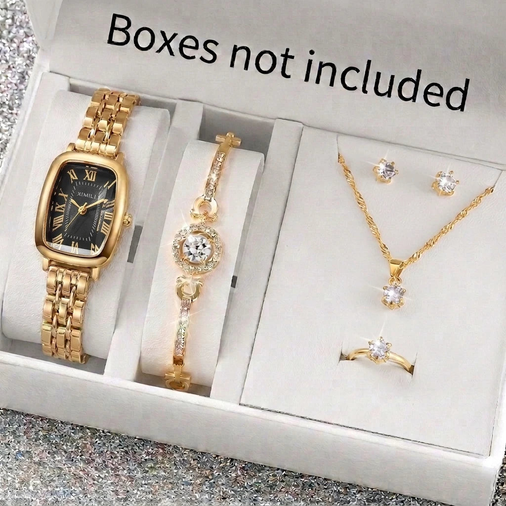 6PCS Elegant Roma Dial Women Quartz Watch Ladies Bracelet Strap Wristwatches Relogio Feminino Girls Clock Gift（Without Box）