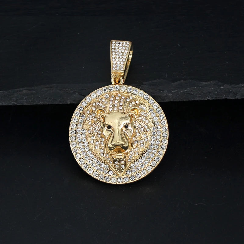 Hip Hop Big Lion Head Pendant Necklace Cuban Chain Necklace For Women Men Iced Out Full Rhinestone Necklace Jewelry Gifts