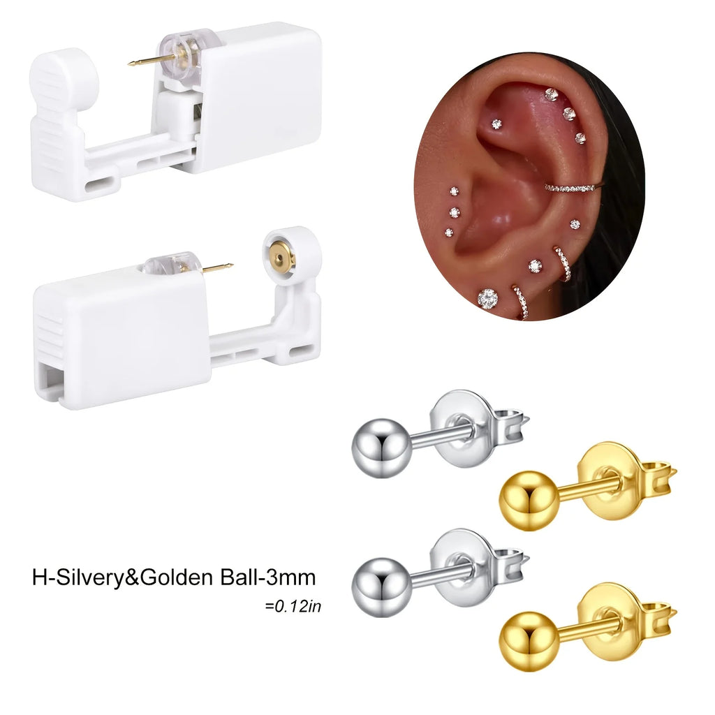 2 sets Ear Piercing Kit Disposable Ear Piercing Gun Kit Self Piercing Gun and Build-in Earrings Stud Ear Piercing Gun
