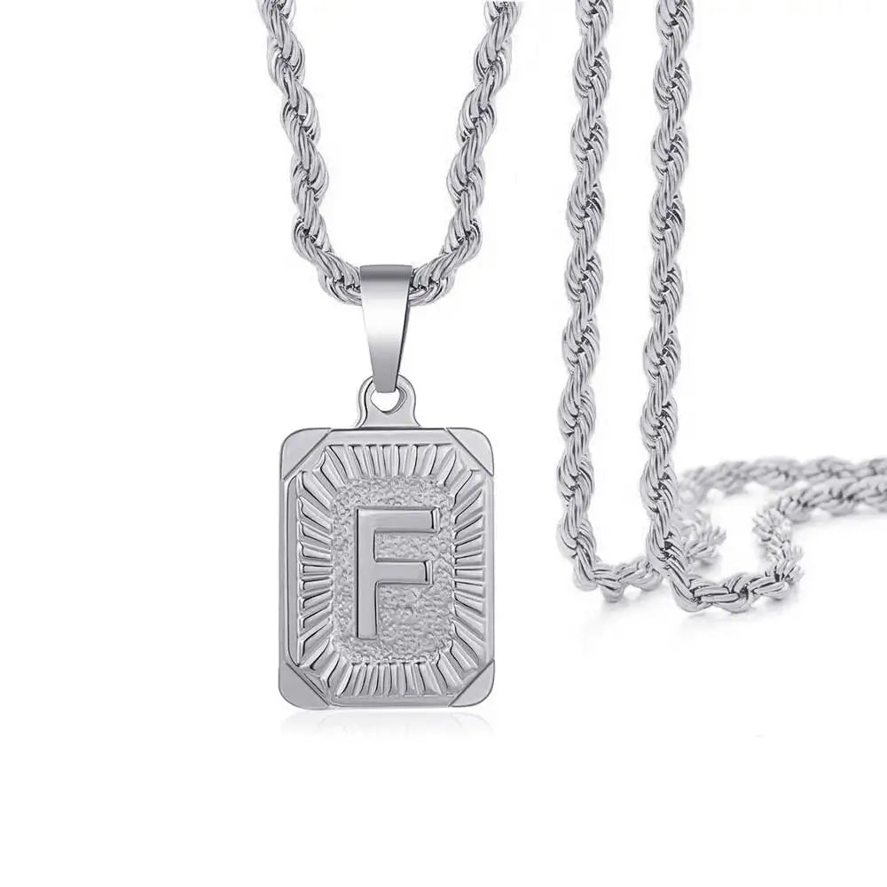 1pc 18K Gold-Plated Capital Letter Stainless Steel Twist Chain Necklace - Personalized A-Z Letter Pendant for Men and Women