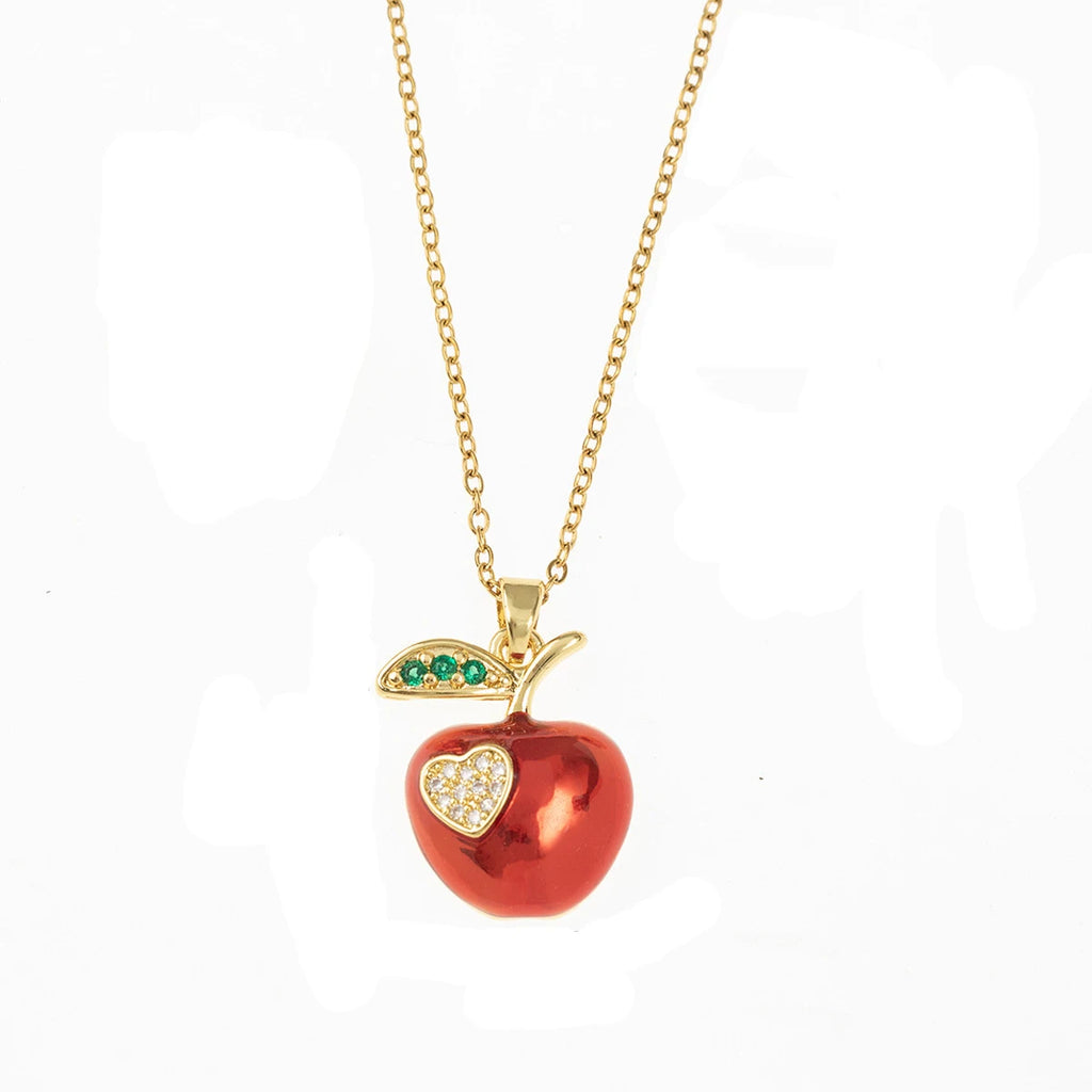 Fashionable Cute Apple Necklace for Women Stainless Steel Collarbone Chain Charming Jewelry Gift for Girls