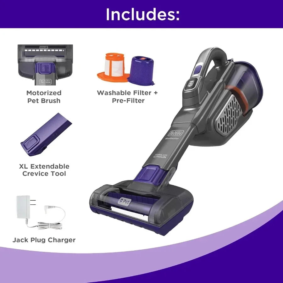 dustbuster furbuster Pet Hair Vacuum with Motorized Pet Hair Brush, Handheld Vacuum Cordless for Home and Car, Rechargeable, Po