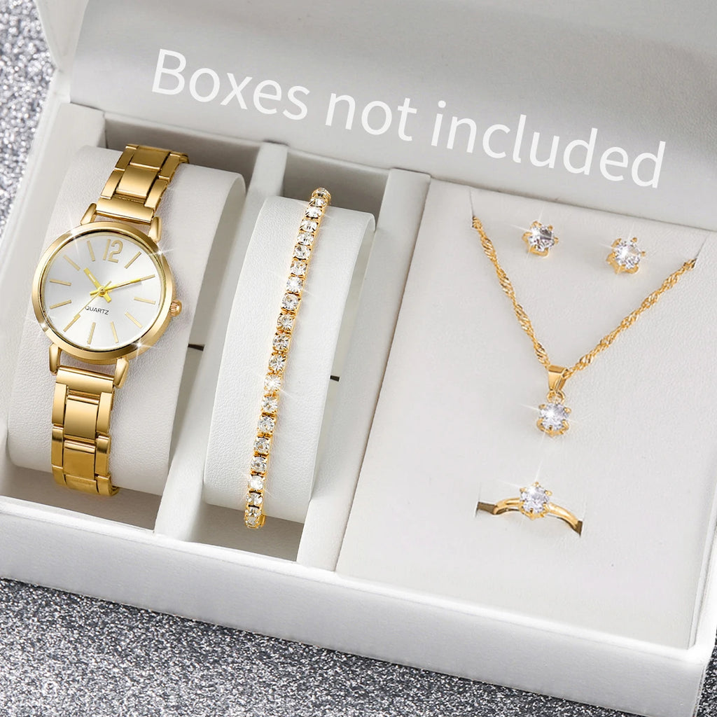 6PCS/Set Fashion Women Watches Luxury Alloy Band Ladies Quartz Watch Diamond Jewelry Set Relogio Feminino（WIthout Box）