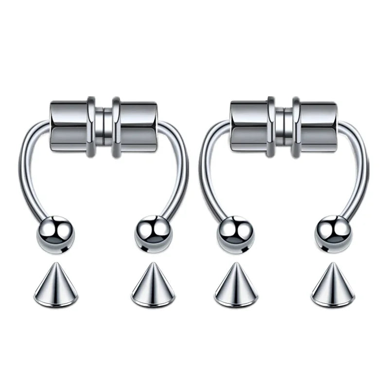 2pc Women Fake Piercing Nose Ring Hoop Septum Non Piercing Nose Clip Rock HipHoop Stainless Steel Magnet Punk Body Jewelry