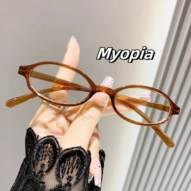 Unisex Small Frame Minus Diopter Eyeglasses Fashion Oval High Definition Myopia Eyewear Ultra Light Near Sight Goggle 0 To -4.0